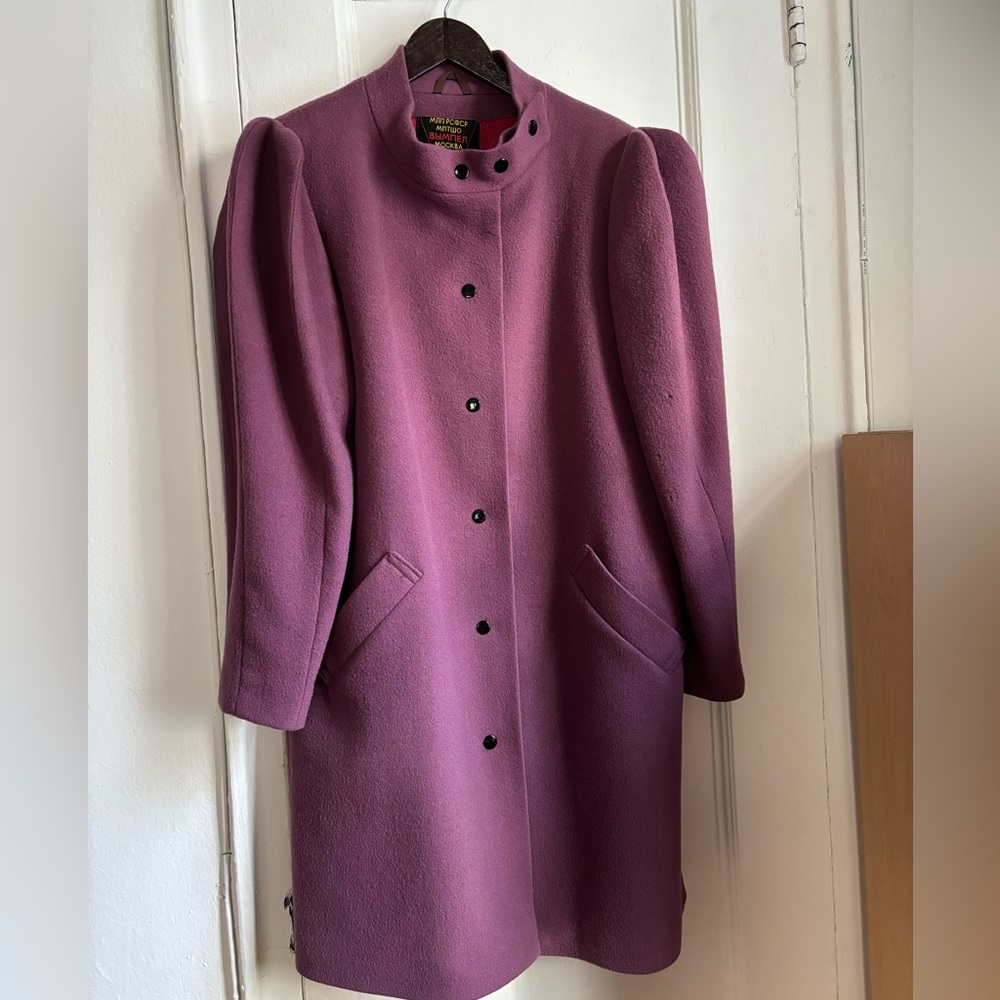 Women's Mauve Pea Coat with Puffed Structured Shoulder - Picture 9 of 14